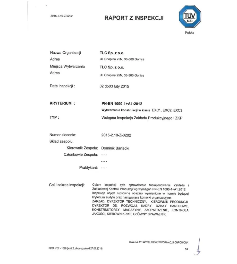 Raport z Inspekcji 2015-2.10-Z-0202