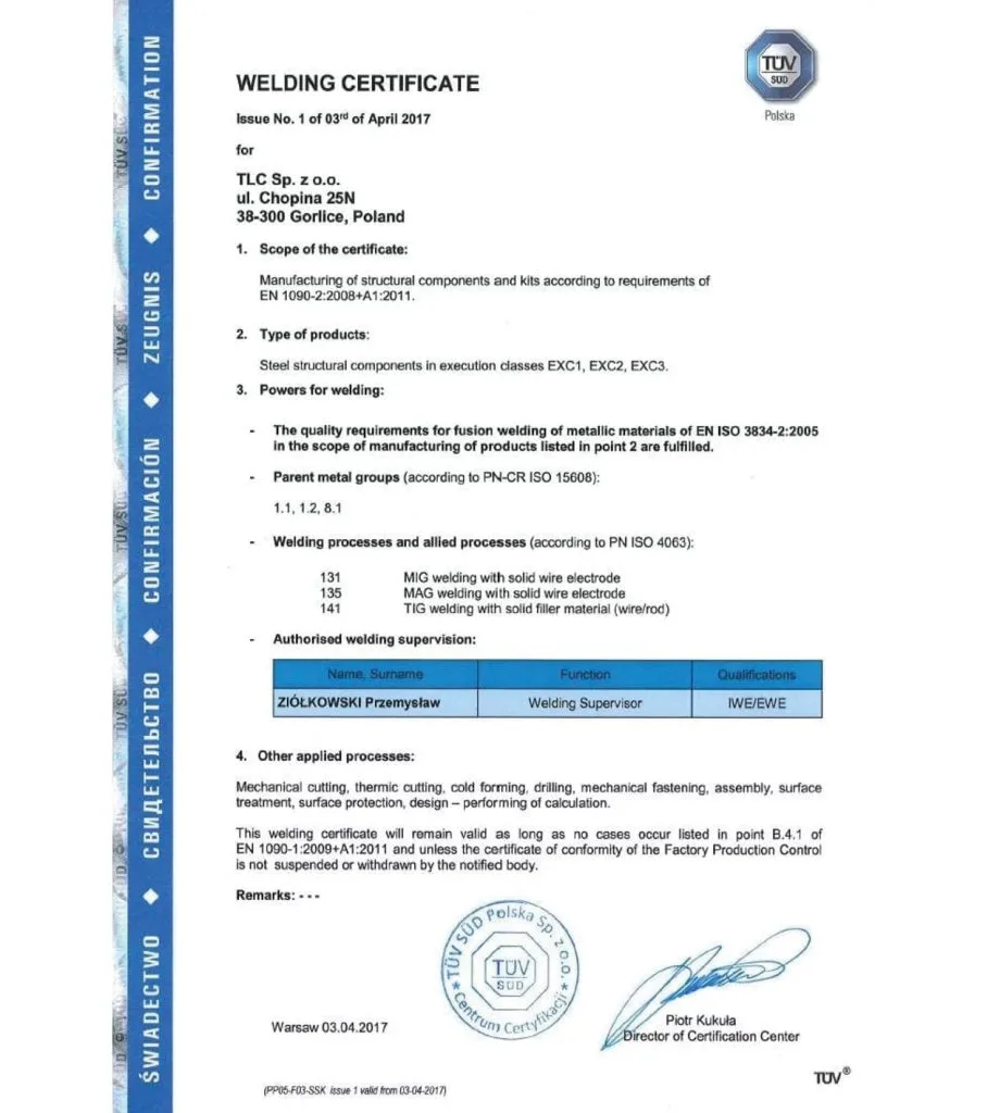 Certyfikat Spawania, 2017