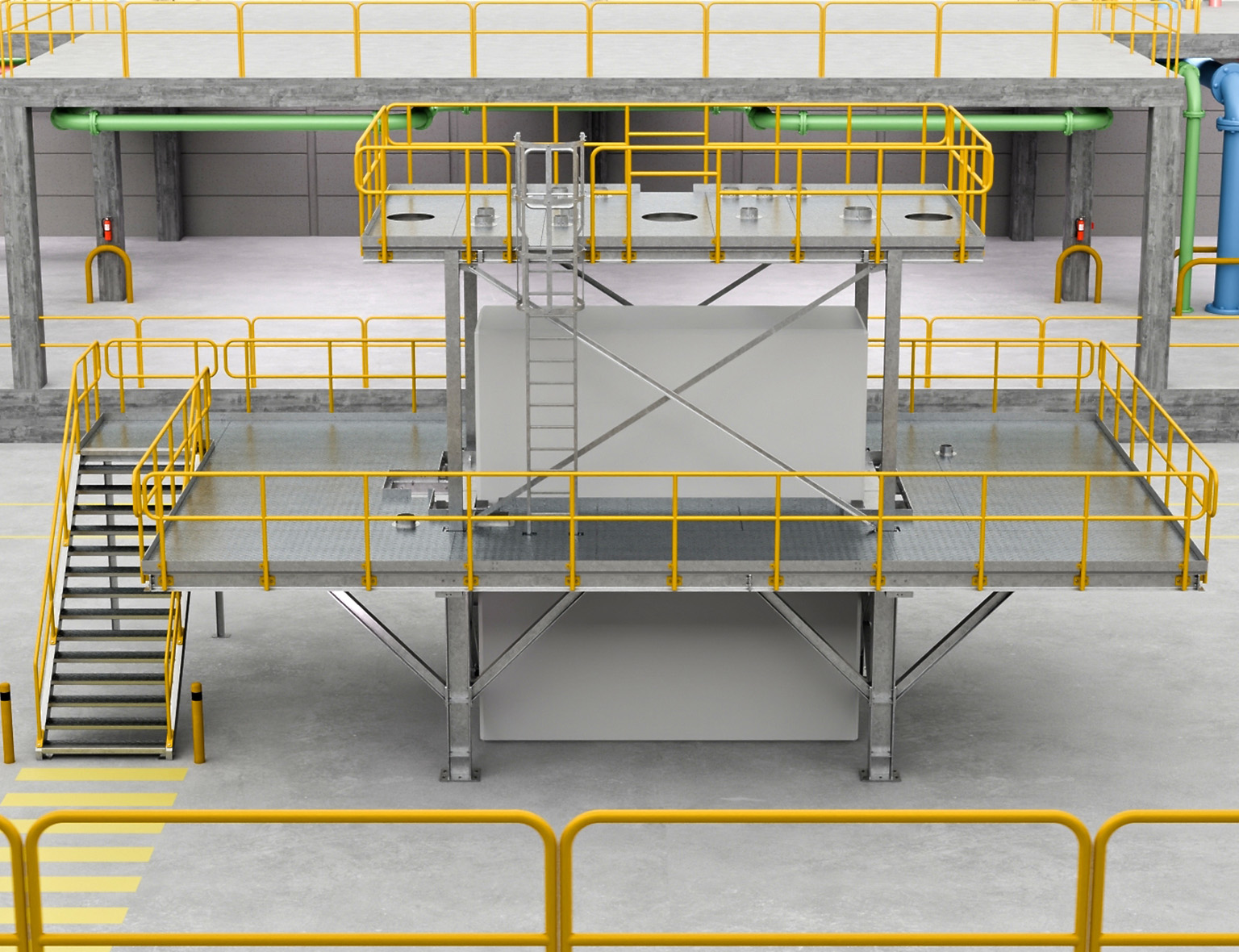 Industrial access platforms EXC3 for process separators – steel multi-level system in Veracruz